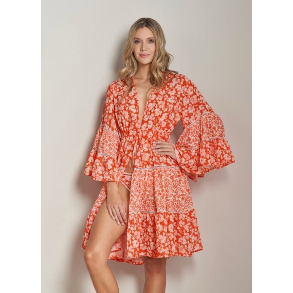 Cosita Linda Short Kimono Time to Shine Small Floral Bell Sleeve Beach Boho